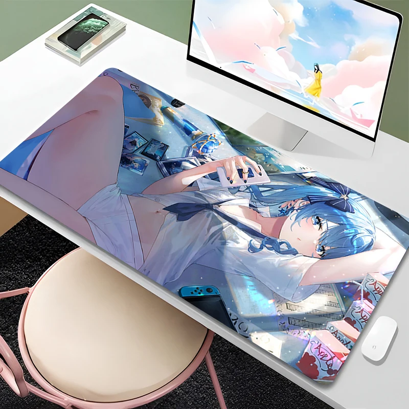 Kawaii Hoshimachi Suisei Mouse Pad PC Cute Sexy Anime Girl Keyboard Rug Laptop Hololive Extended Desk Mat Gamer Cabinet Mousepad