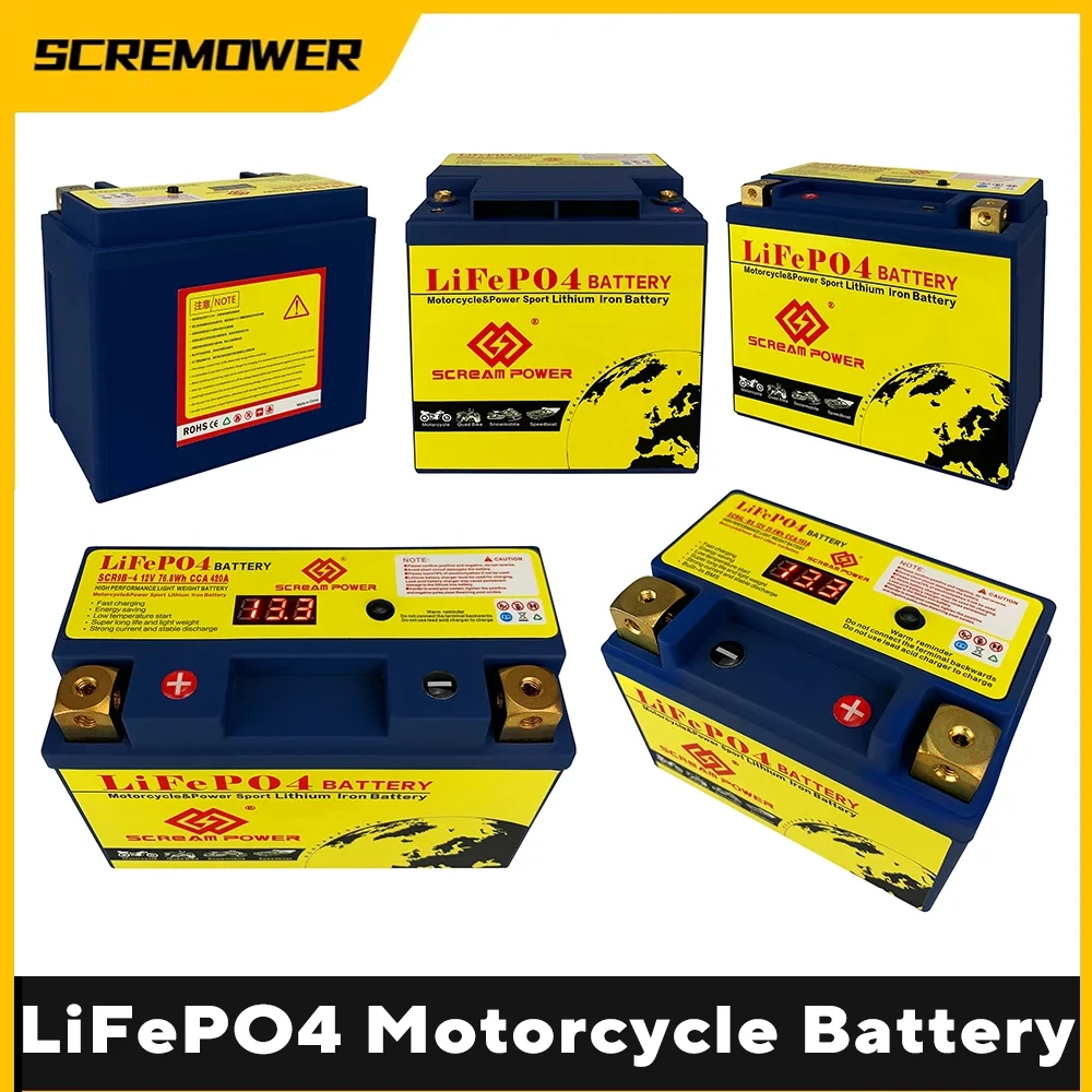 

12V Motorcycle Battery LiFePO4 Start Batteries Built in BMS 8Ah 12Ah CCA 180A 420A 520A 620A Lithium Iron Phosphate For ATV UTV