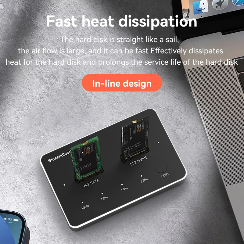 デュアルベイssdドッキングステーション,2ベイ,タイプc,usb Blueendless-M2,3.1, 10gbps,25ソリッドディスク