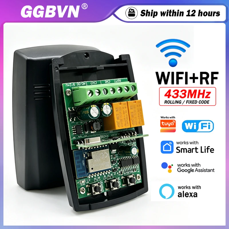 

New 2CH Wifi Smart Switch Module 433.92MHz 10A Relay Receiver For CAME TOP 432NA 432EV 432EE MOTORLINE FALK MXS4SP RCM MX4SP DSM