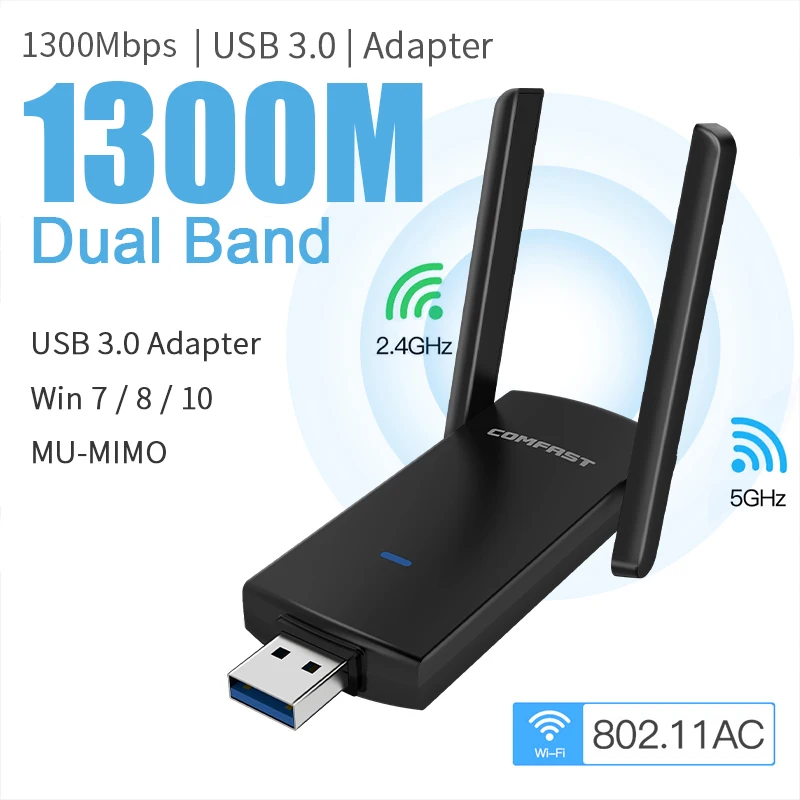 2 in 1 USB 3.0 Adaptador WiFi Bluetooth Adapter 1300Mbps Antena Para PC 2.4/5Ghz Network card Receiver AC1300 WiFi 5 Dongle