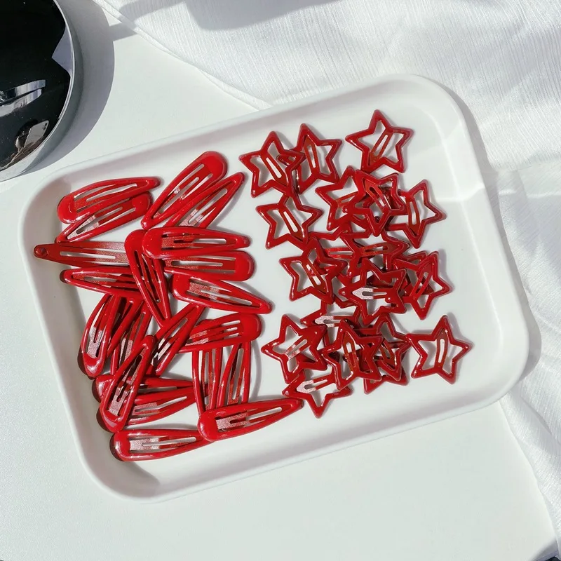 Набор из 10 новых заколок-клипс «Красная звезда» для девочек, заколки-капли, черные заколки для волос, серебряные заколки для женщин, аксессуары для волос, милые заколки BB