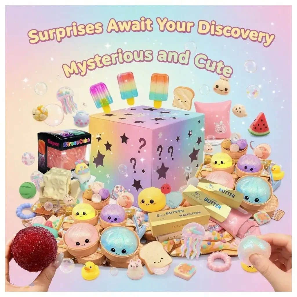 Caja Misteriosa Sorpresa de Juguetes Blandos Antiestrés con Diseño de Graffiti, Paquete Aleatorio de 1/2/3 Unidades, Juguetes Sensoriales para Aliviar el Estrés y la Ansiedad, Regalos Sorpresa para Niños, Adolescentes y Adultos