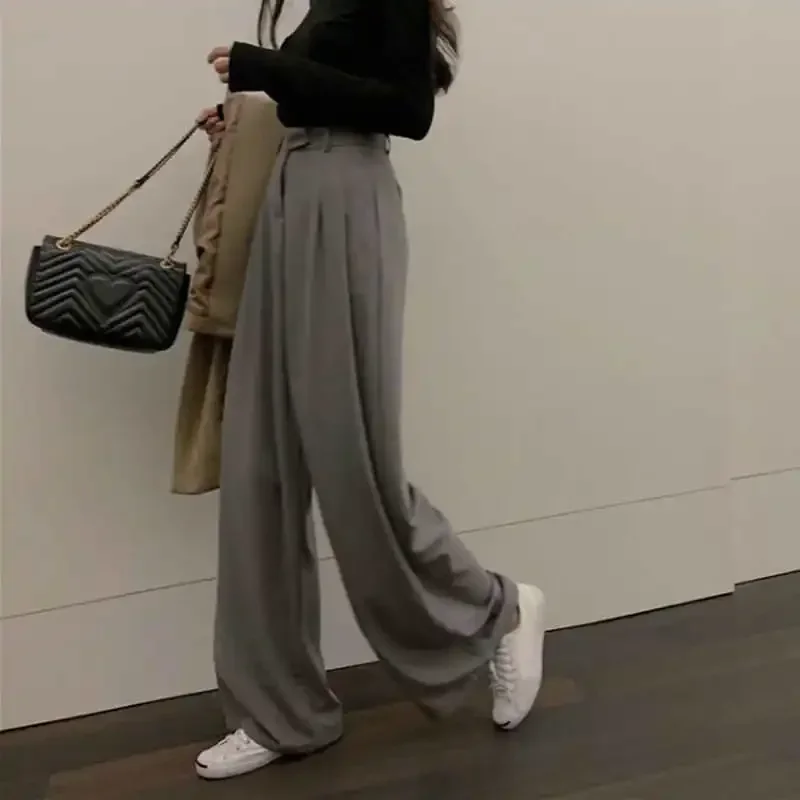 Spring Autumn Korean Pants Female Solid Wide Leg Pants Women Pants Ladies High Quality Simple Casual Straight Y2k Kpop