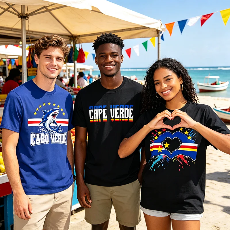 International Soccer Cape Verde Stacked Logo T-Shirt Cape Verde Flag Pride Heart Cape-Verdean Patriotic Travel Graphic Tee Gifts