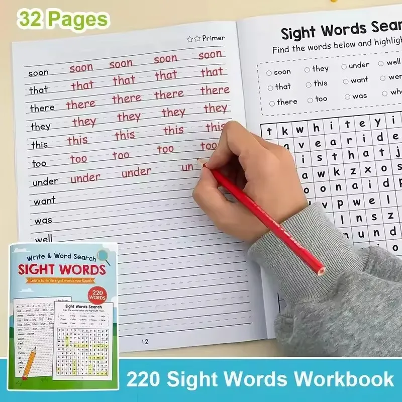 Write & Word Search Learning book 220 Sight Words Learn To Write Sight Words Workbook Early Childhood Education