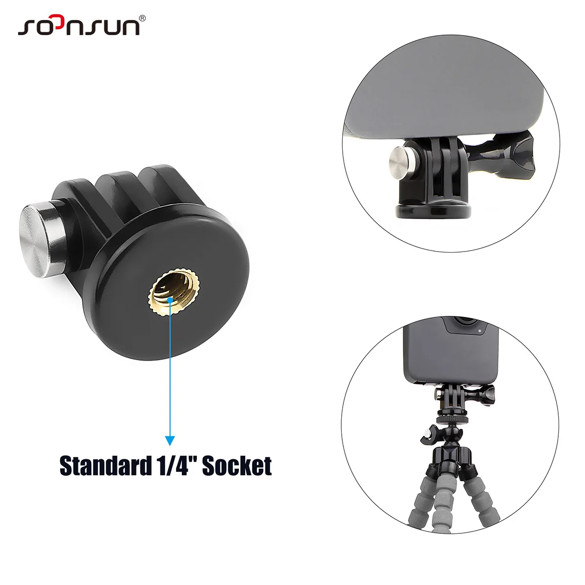 SOONSUN Universal MINI Mount Tripod Adapter for GoPro Hero 13 12 9 Insta360 Max SJCAM Akaso DJI Action Go Pro Camera Accessories