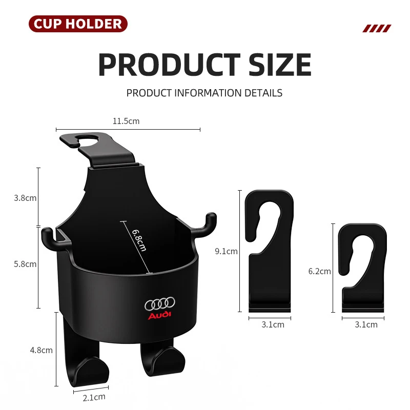 Car Logo Seat Back Storage Organizer Water Cup Holder Hook For Audi A1 A3 A4 A5 A6 A7 A8 Q2 Q3 Q5 Q7 TT S line S3 S4 S5 S6 R8 RS