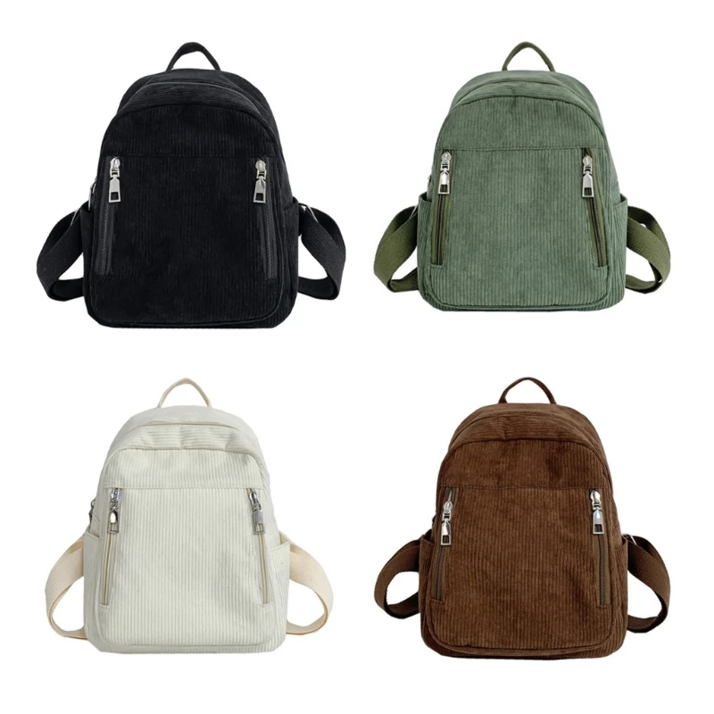 Vintage Corduroy Backpack Casual Daypack Handbag Purse Lightweight Shoulder Bag Teenger Girl Backpacks