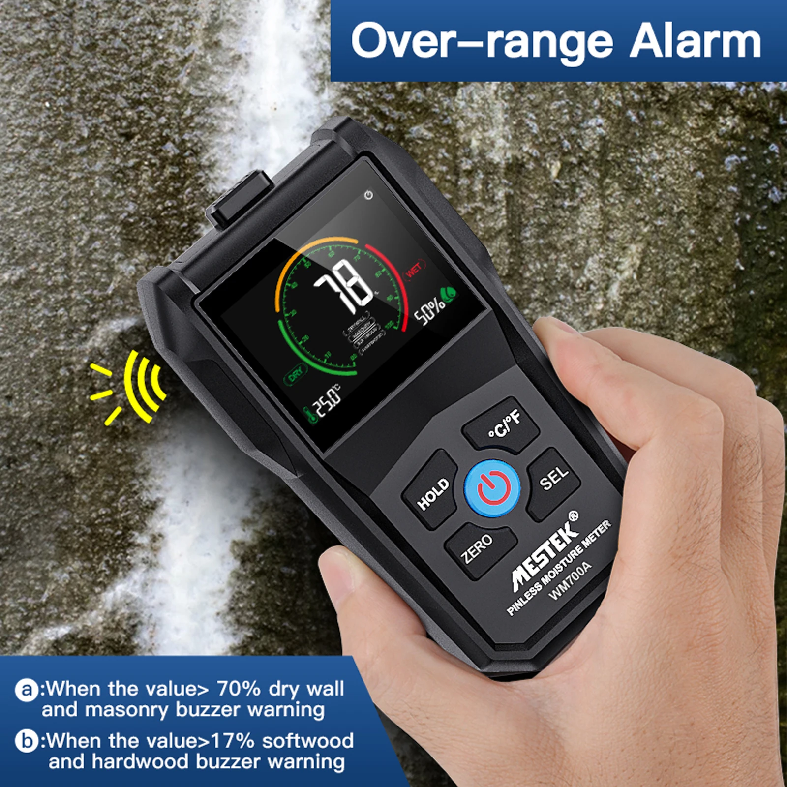 Concrete Brick Detector Multi-Purpose Cement Hygrometer Full Angle Wall Water Tester for Wall Masonry Softwood Hardwood