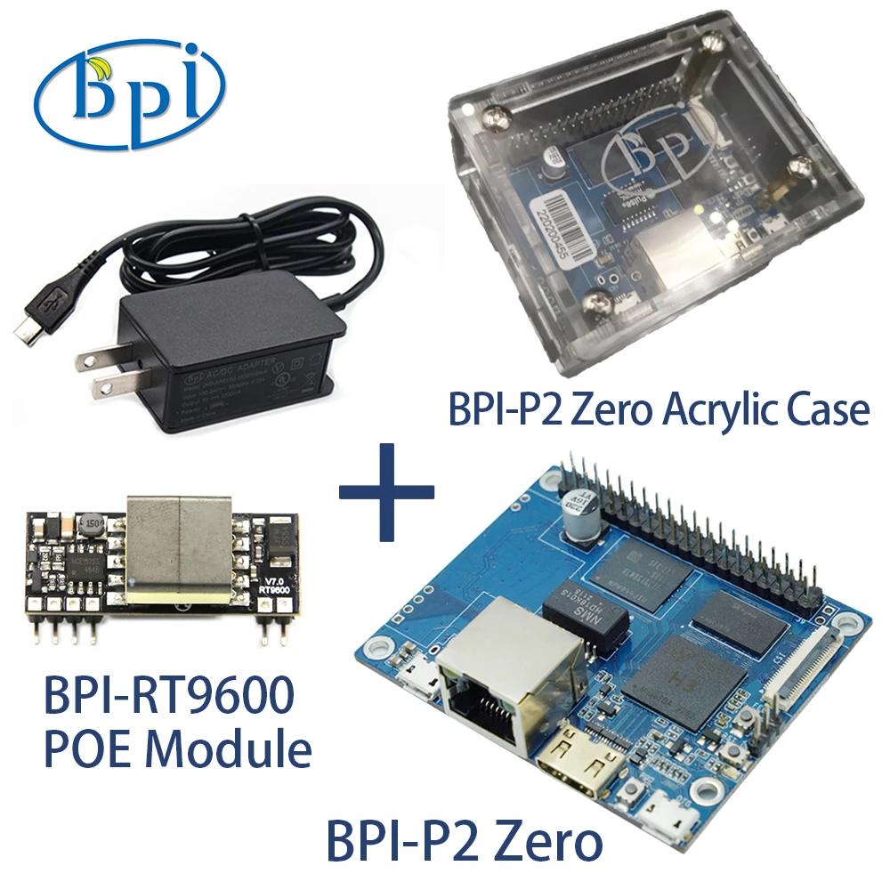 Banana Pi BPI-P2 Zero With Case Power POE Allwinner H3 Quad-core Cortex-A7 512M DDR3 8G eMMC Support PoE Run OS Android Linux