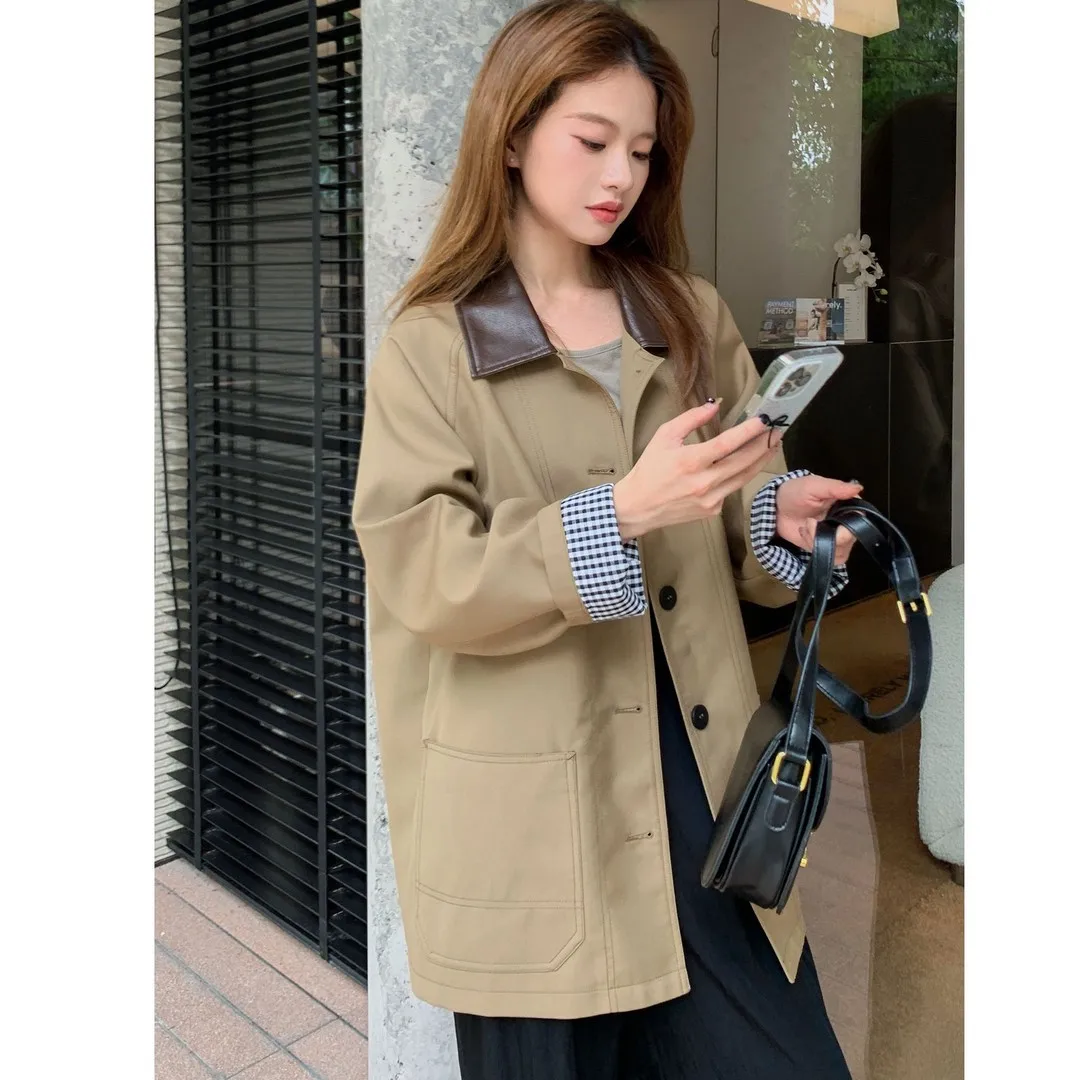 

SuperAen Office Lady Lapel Neck Women's Coat Loose Simple Elegant Korean Style Single Breasted Casual Oversize Coats