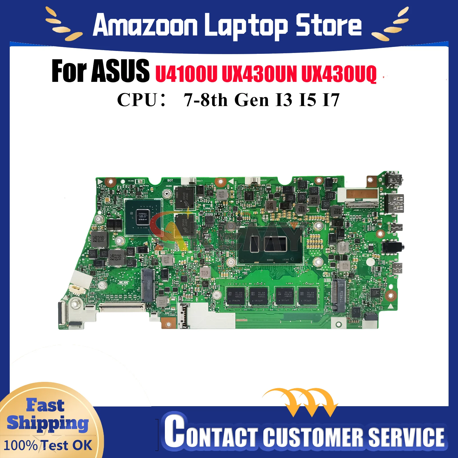 

UX430UN Laptop Motherboard For ASUS ZenBook U4100U UX430U UX430UQ UX430UN Notebook Mainboard With I3 I5 I7 CPU 100% tests OK stk
