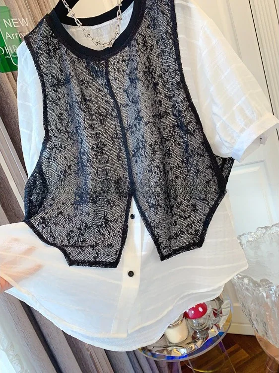 Allentato ort Sve Silk irt Donna Bla Garza Falso in due pezzi Estate Nuovo design Senso Top Faion Abbigliamento premium da donna