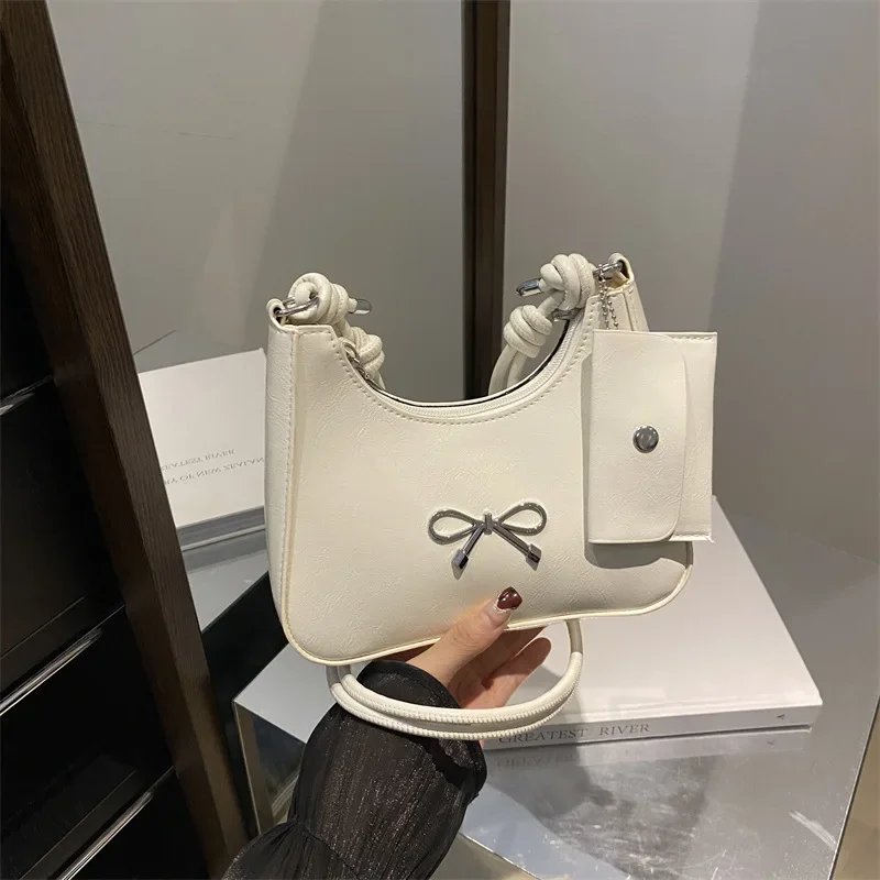 Bolso con lazo informal y versátil a la moda, bolso cruzado para axila con textura premium de estilo extranjero