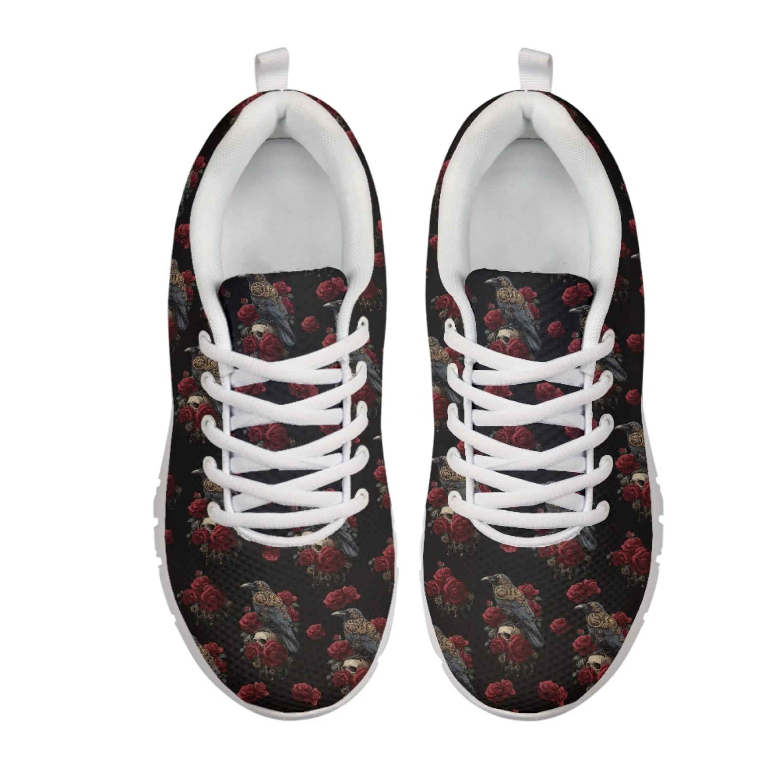 Coloranimal Raven Rose Skull Lace up Athletic Trainers, Breathable Comfortable Shoes for Men and Women for Gym Running