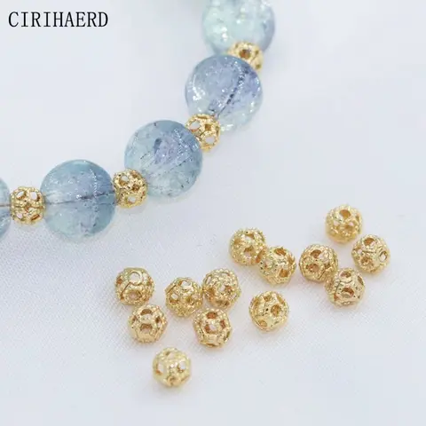 4mm 14K 골드/실버 도금 황동 라운드 속이 빈 작은 비즈 쥬얼리 만들기 DIY 액세서리 스페이서 비드 결과 만들기