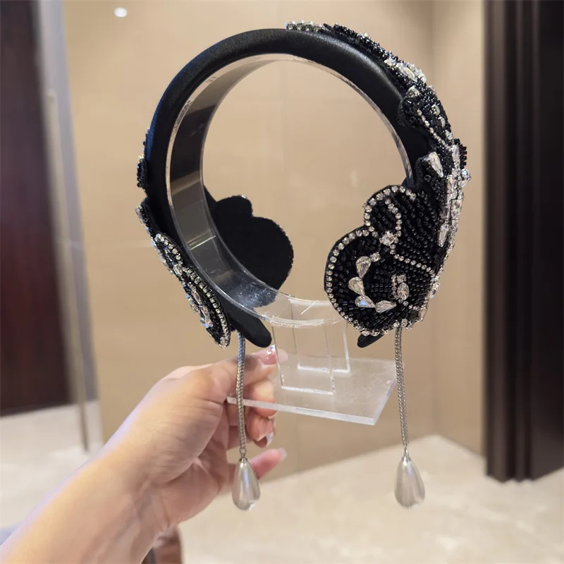 Luxury Crystal Headbands For Women Wedding Hair Accessories Rhinestone Bridal Hairband Prom Party Headband Hair Hoop Black White image 3