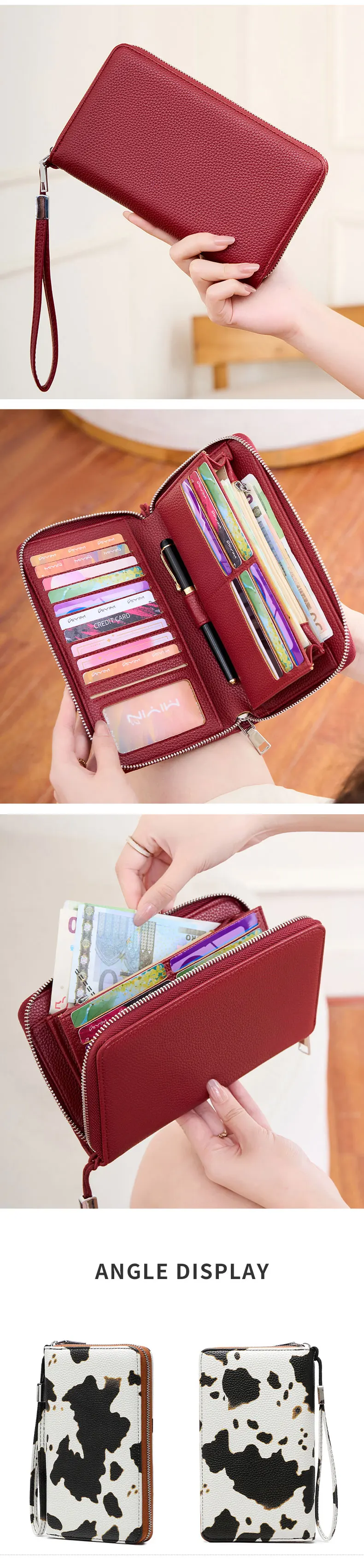 MIYIN Damen-Geldbörse mit RFID-Schutz, Hochwertige PU-Leder-Reißverschluss-Geldbörse, Große Kapazität, Lange Geldbörse, Kreditkarten-Clutch, Handgelenktasche – Detail 6