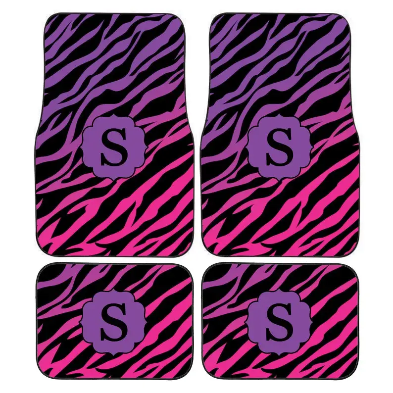 

Personalised Custom Purple and Pink Zebra Print Initial Monogram Car Mats, Perfect Christmas Gift for Him or Her