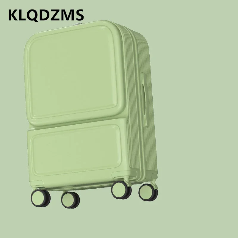 KLQDZMS USB Charging Suitcase 22"24"26Inch ABS+PC Trolley Case 20" Front Opening Laptop Boarding Case Carry on Travel Luggage