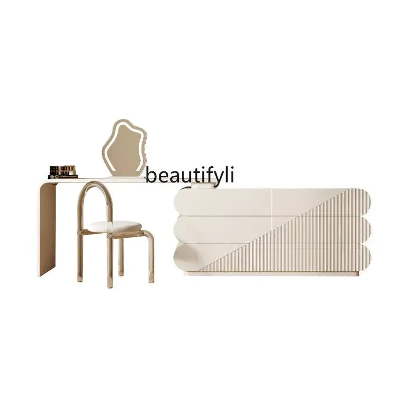 cc182R11 French Minimalist Dresser Light Luxury Chest of Drawers Integrated Modern Minimalist Solid Wood Retractable Makeup Tab