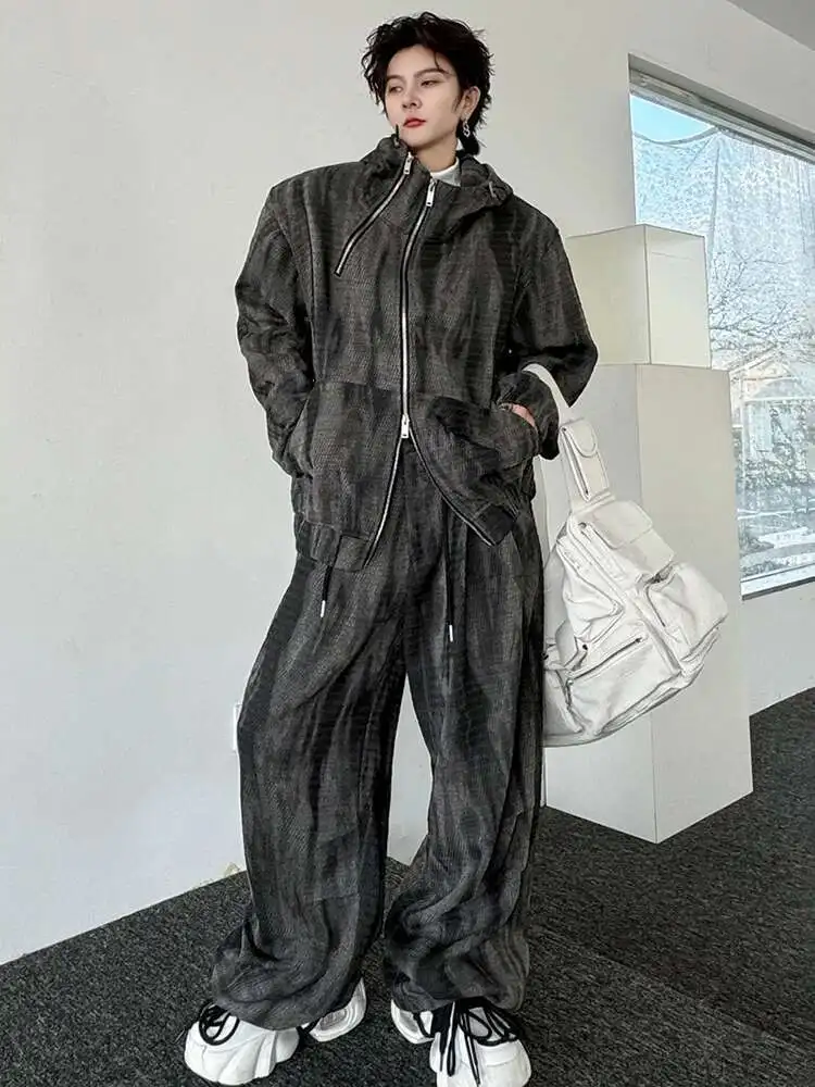 LUZHEN 2025 봄 타이 염색 디자인 패션 루즈 하이 스트리트 후드 자켓 루즈 캐주얼 바지 남성 트렌디 투피스 세트 Be0a30