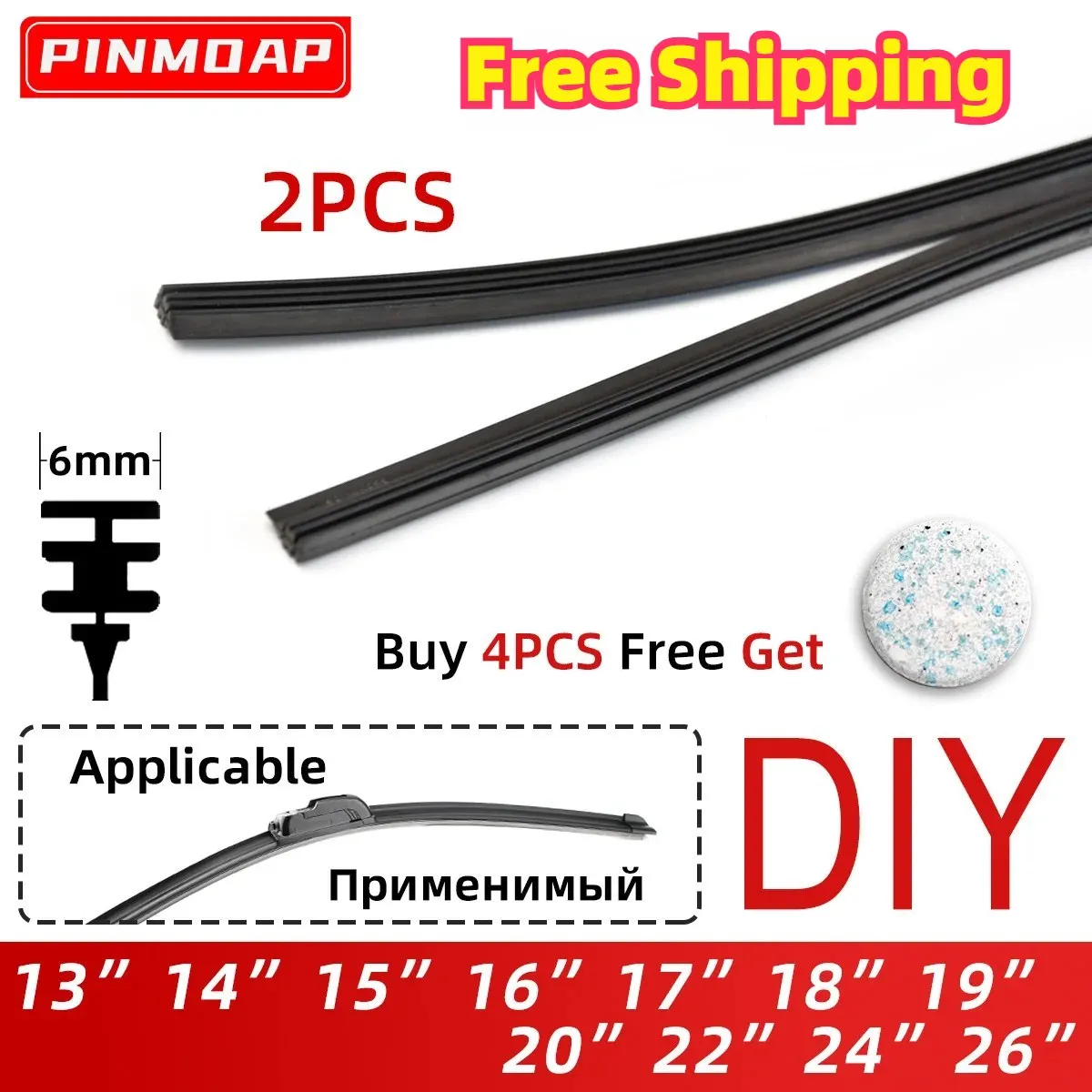 2PCS High Quality Auto Vehicle Insert Soft Rubber Strip Refill For Frameless Wiper Blades 6mm Car Accessories 32