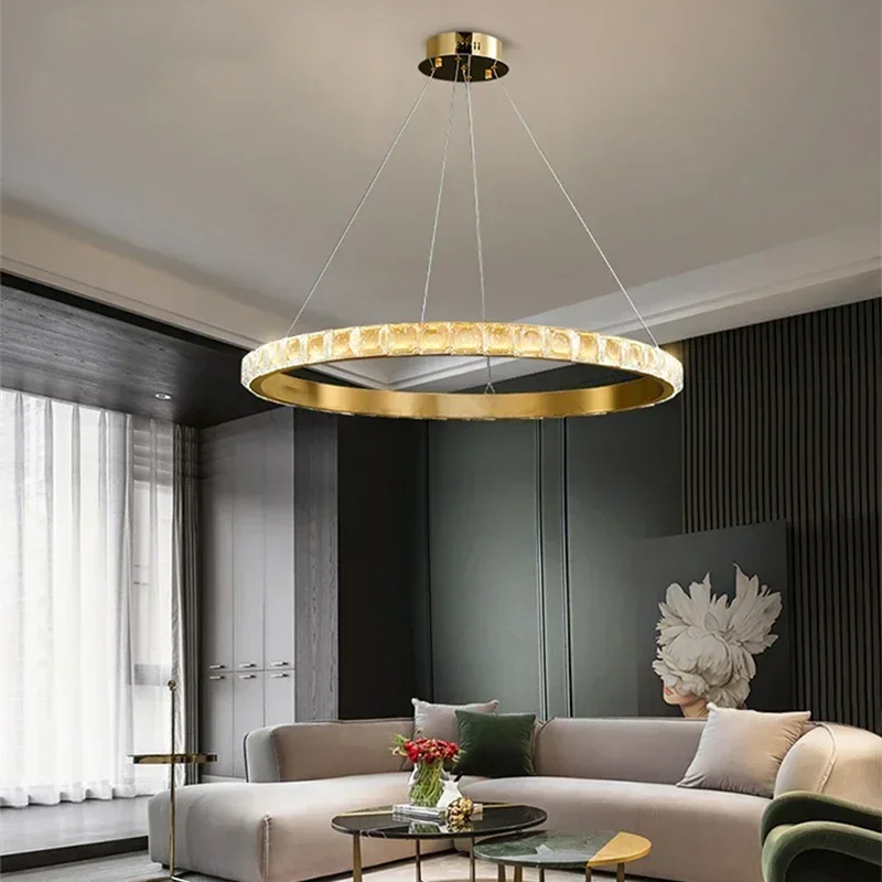 

Modern Polycyclic Round Led Crystal Ceiling Chandelier For Living Room Bedroom Hotel Villa Minimalist Hanging Light Lamp Suspend