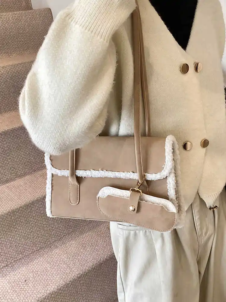 شيك صوف الضأن تقسم تحت الإبط حقائب للنساء جديد عالي الجودة مزاجه تخفيف الجلد المدبوغ حقائب الموضة المتخصصة حقائب كتف واحدة #4