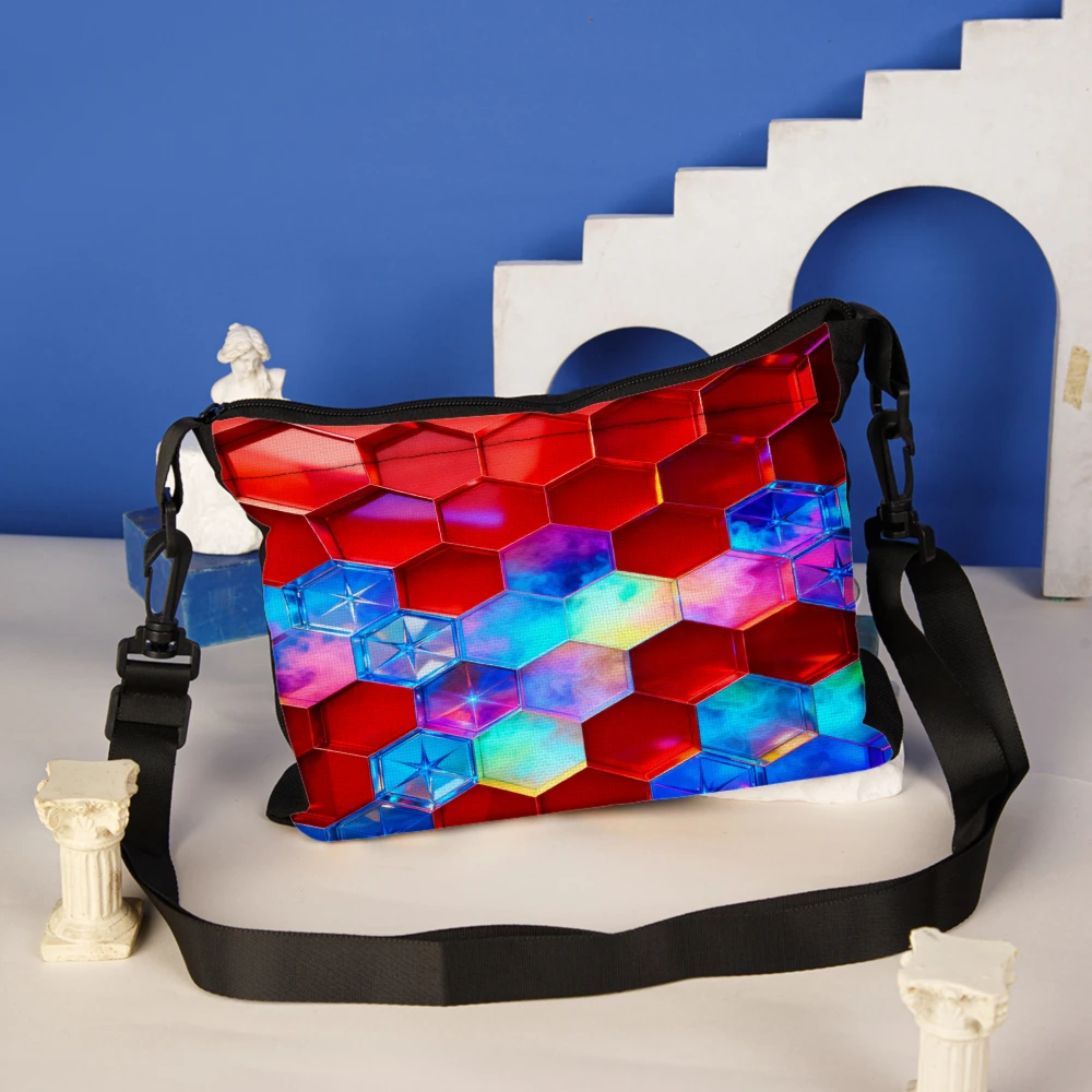 1pc Fashion Holographic Hexagon Pattern Crossbody Bag Red Blue Multicolor Print Shoulder Bags For Women Girls Party Pouch
