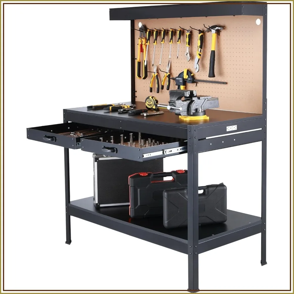 Olympia Tools Multipurpose Workbench with Power Outlets and Light, Black, 410-014-0111
