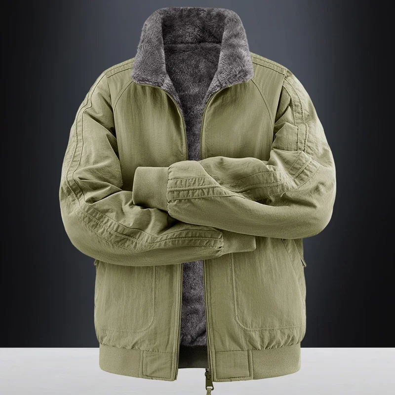 Men Parkas Thick Warm Reversible Coats Cotton-padded Fleece Jackets Casual Military Jackets Autumn Winter Outwear Men Clothing