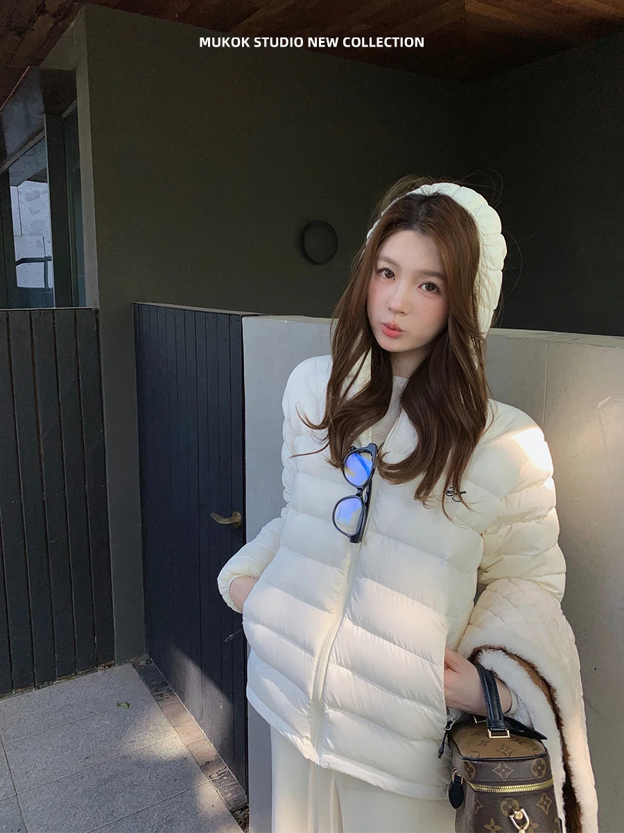 

Куртка MUKOK с капюшоном, 90% белый утиный пух, ультрамягкая, теплая, легкая, приталенная, для повседневной носки, с длинной молнией