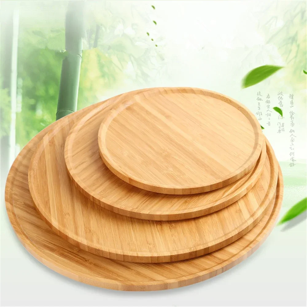 Round Bamboo Serving Storage Tray  Pastry Cake Cheese Board Tableware Eco Friendly Wooden Plates Kitchen Tools TeaTray