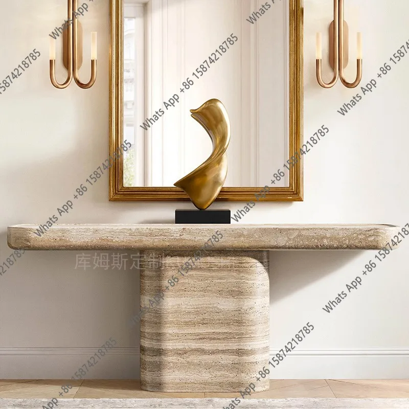 

American retro natural marble entrance table Italian minimalist villa living room home light luxury modern designer