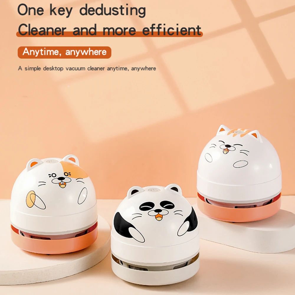 Desktop Vacuum Cleaner Cute Portable Table Dust Sweeper Cartoon Vacuum Battery Operated for Cleaning Dust Crumbs Hairs Scraps