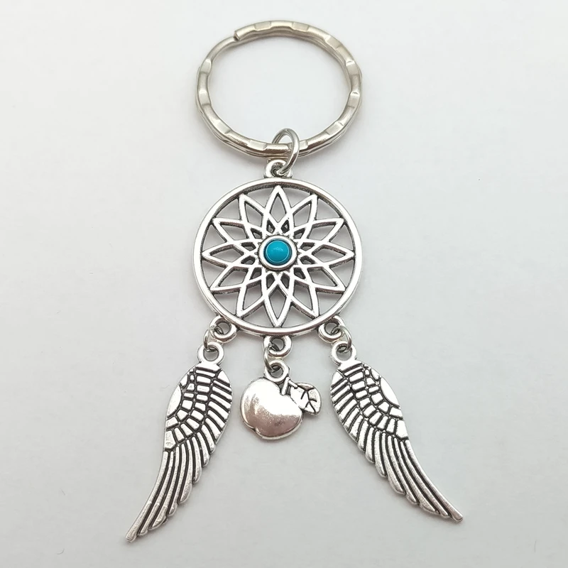 Vintage fashion dream catcher keychain glamour gift with wings for women prayer refuge cute apple pendant keychain