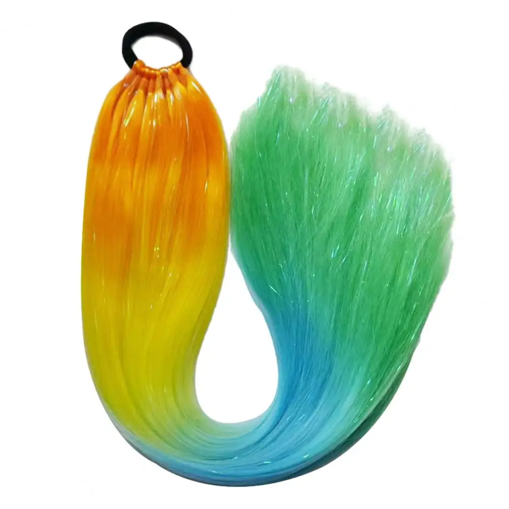 Long Ponytail Extensions Synthetic Hair Pieces Colorful 9-strand Ponytail Hair Extension with Tinsel Long Straight for Women