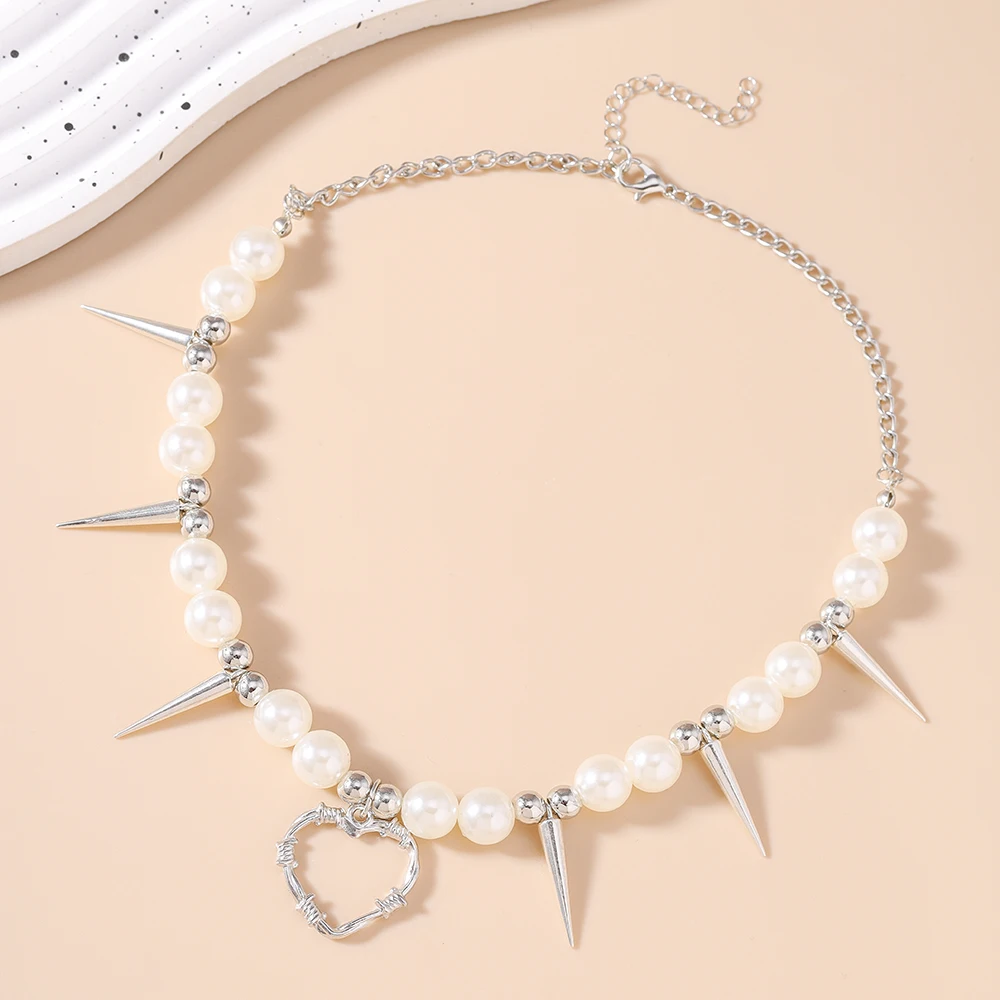 Aihua E-Girl Perlen-Spike-Halskette Choker für Damen, koreanische Mode-Nieten-Halskette für Herren, Gothic Hip-Hop Grunge Street Schmuck Geschenke – Detail 3