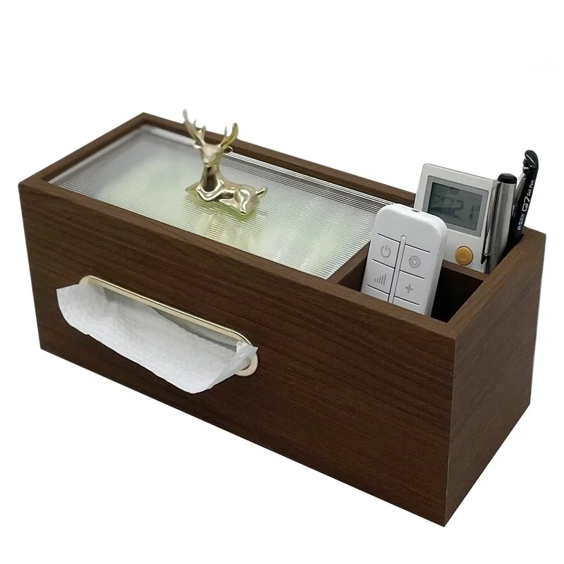 Black walnut wood tissue storage box napkins+remote multifunctional storage tray luxury.