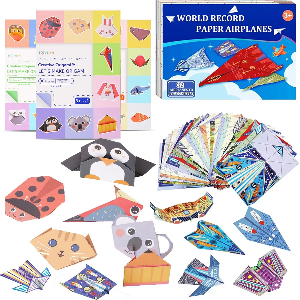 16/32 Sheets Origami Paper Airplane Kit 16 Classic Designs World Record Planes Boys Girls Beginner Gift Party Favor Easy to Fold