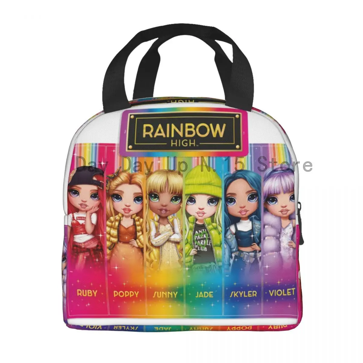 Rainbow High Isolated Lunch Bag para Piquenique ao ar livre Cartoon Anime Tv Portable Thermal Cooler Lunch Box Mulheres Kids