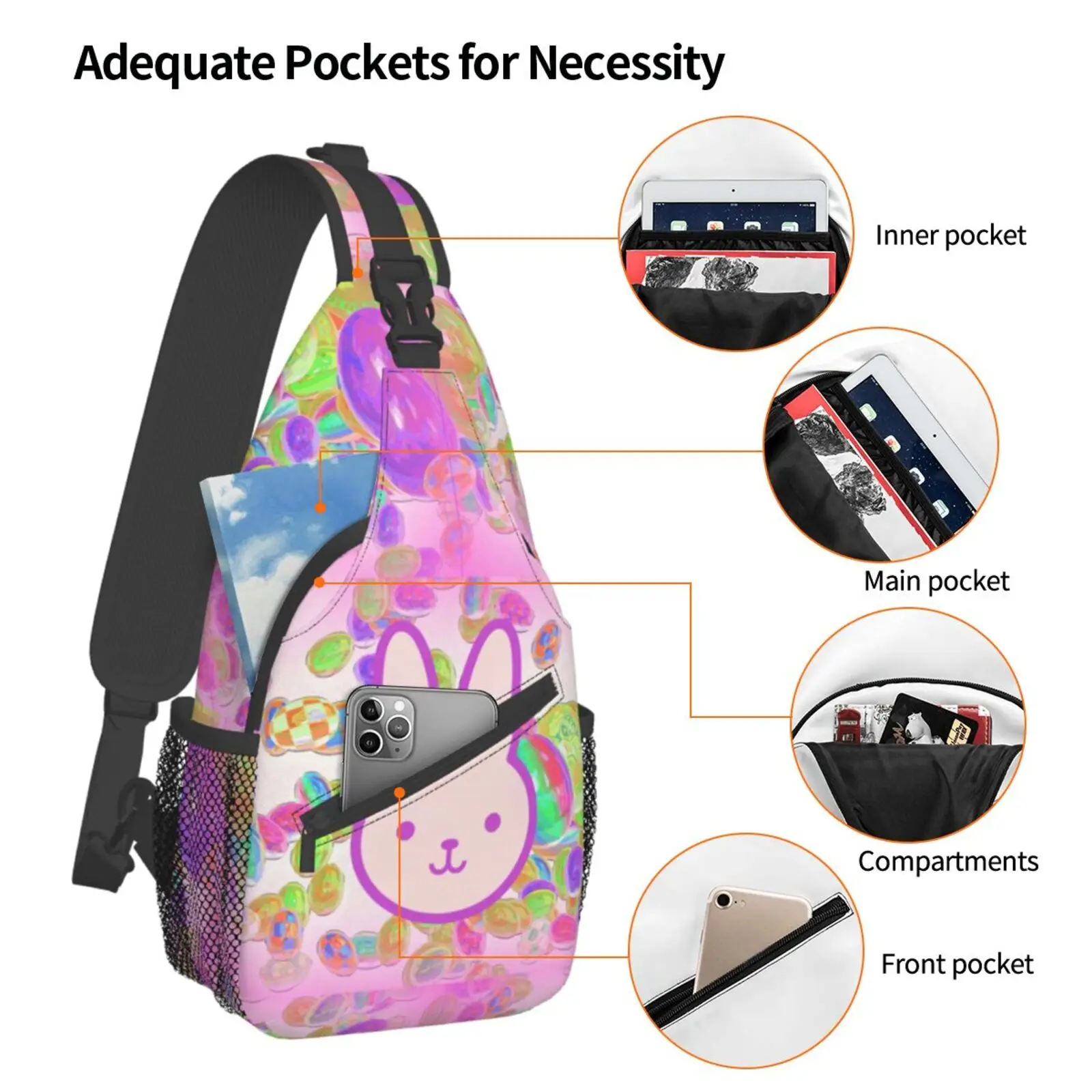 Easter Bunny Eggs Sling Backpack Cross Chest Bag Small Hiking Daypack Pattern Travel Outdoor Sports Bag Backpack Men Women