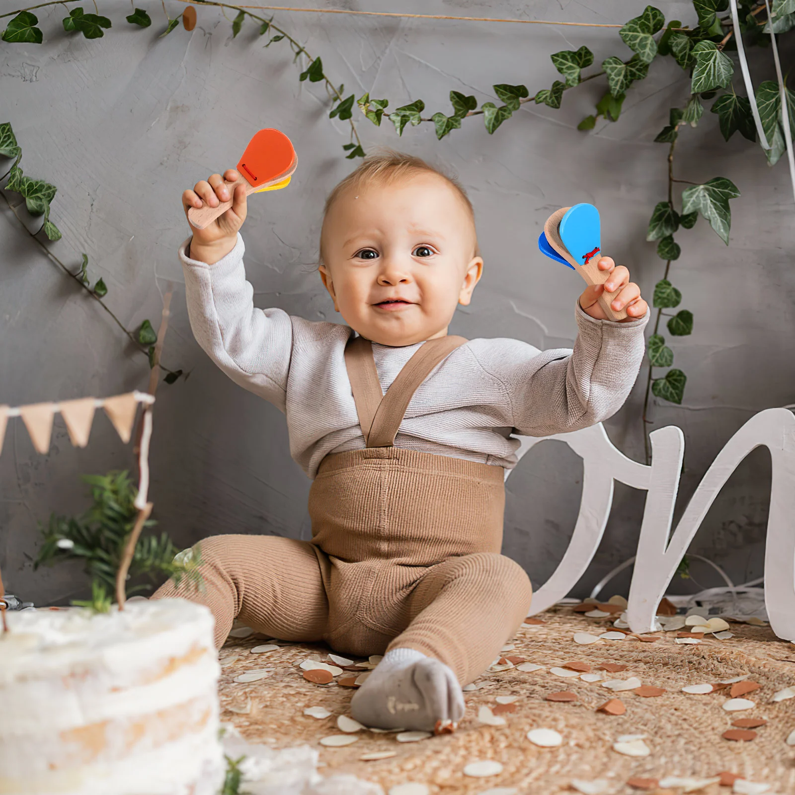 Giocattoli per bambini Maniglia Nacchera Batacchio Musica Strumento musicale Bambù Wooben Percussioni per dita per bambini