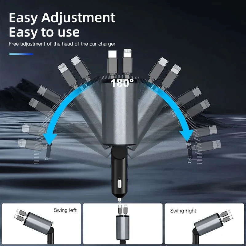 شاحن سيارة قابل للسحب، 4 في 1 شاحن سيارة سريع الشحن 120 وات لكزس FSPORT LBX NX RX 350h 450h ES UX 300e GS GX IS LS LX