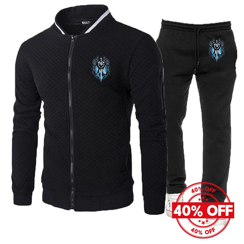 2025 Spring And Autumn Man's Knights Templar Pattern Logo Print Round Neck Popular Zipper Versatile Hoodies+Long Pants Suits