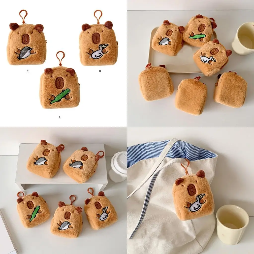

X90D Headphone Storage Bag for Girls Plush Change Purse Bag Charm Cartoon Animal Storage Box Lovely Capybara Coin Purse