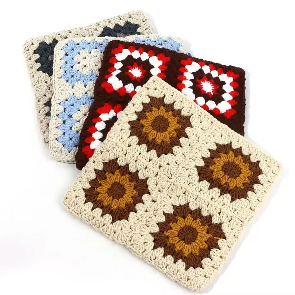 수제 크로셰 귀마개 모자, 할로윈 그랜니 스퀘어 모자, 여성용 니트 캡, 멀티컬러 슬라우치 베레모