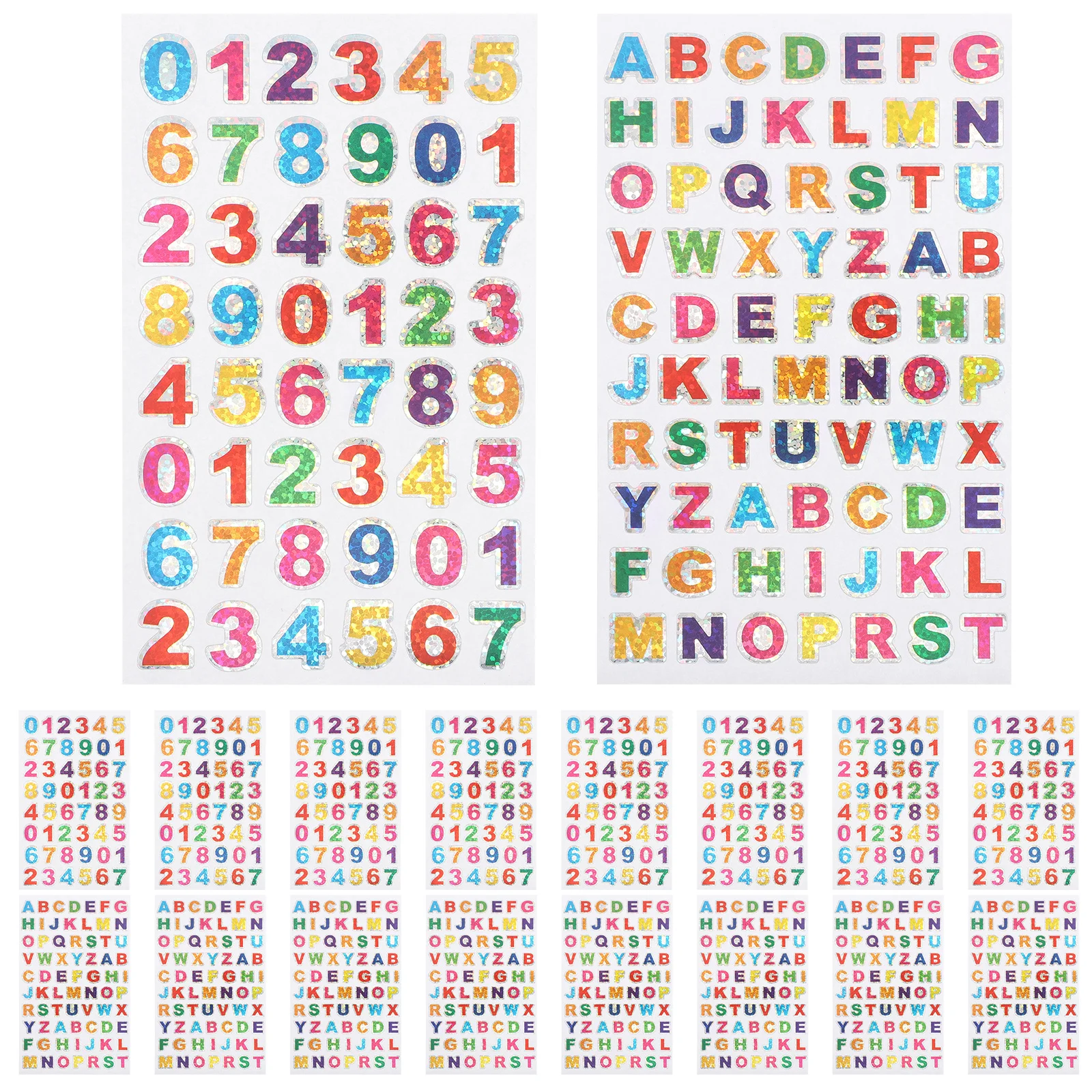 

20 Sheets Colorful Alphabet Number Stickers Vibrant Glitter Letter Sticker For Phones Laptops Books Water Bottles Decorative